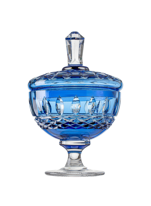 compoteira de cristal azul claro mozart